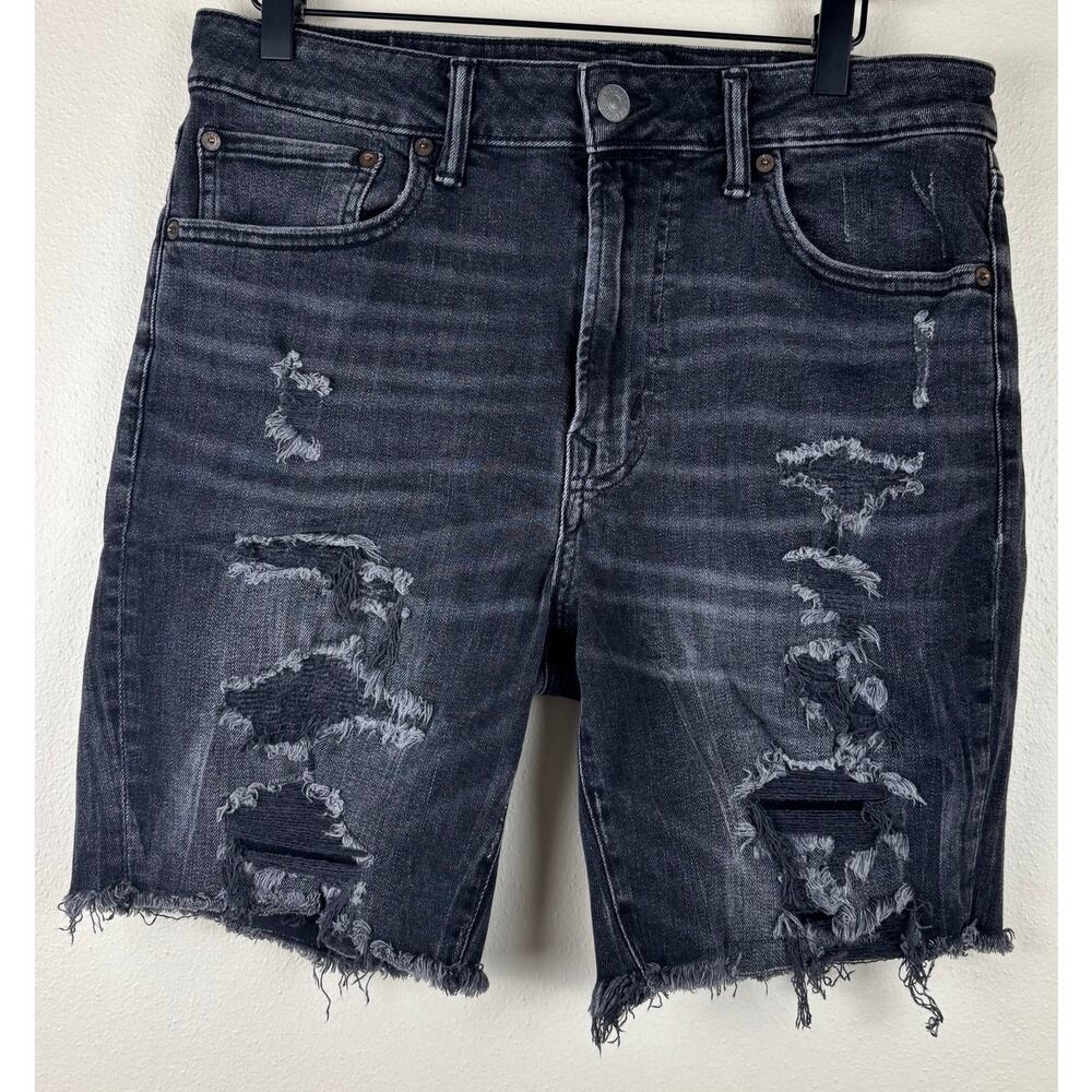 American Eagle Distressed Men's Shorts Size 34 Black Raw Hem